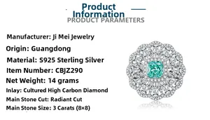 S925 sterling silver ring featuring a 3-carat radiant cut mint green radiant center stone