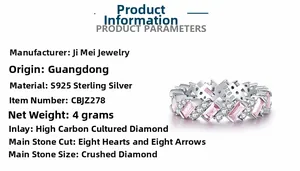 Détails de la bague en argent S925 avec diamants roses taille émeraude et pavé brillant