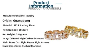 Detail of S925 sterling silver chain rings with cubic zirconia and heart and arrow cut