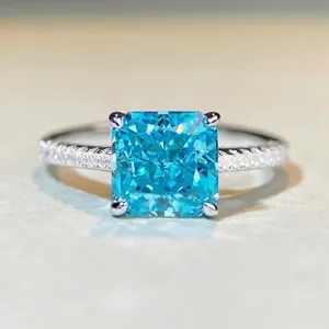 S925 Sterling Silver Radiant Cut Zirconia Ring Four Claw Inlaid Square Sparkling Gemstone Jewelry For Women Gift