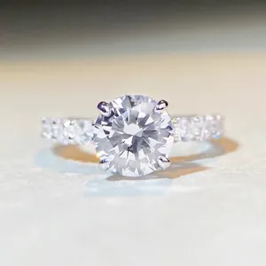 925 Sterling Silver Moissanite Ring For Women Round Brilliant Cut Four Claw Inlaid Rhinestone Engagement Wedding Luxurious Ring