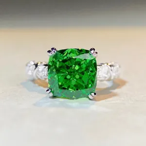 925 Sterling Silver Cushion Cut Zirconia Ring Elegant Emerald Pink White Blue Yellow Square Gemstone Ring For Women