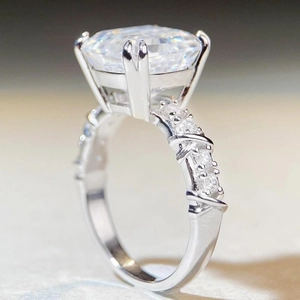5ct Asscher cut moissanite ring in S925 sterling silver with crisscross pavé band