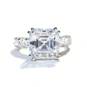 5ct Asscher cut moissanite S925 silver ring with micro-paved twisted band design