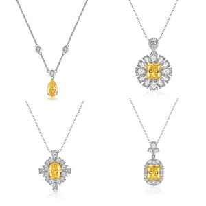 Collier Pendentif en Argent Sterling S925 Zirconia Jaune Taille Radiant pour Femmes Bijoux Halo Élégants Chaîne de Clavicule