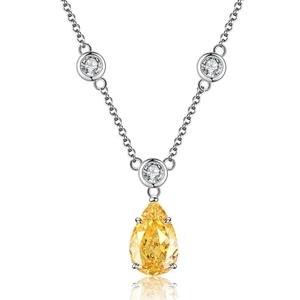 Collier en argent S925 avec pendentif en zircone jaune taille poire sur chaîne en O