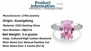 Dettagli anello in argento S925 con diamante rosa ovale da 6 carati