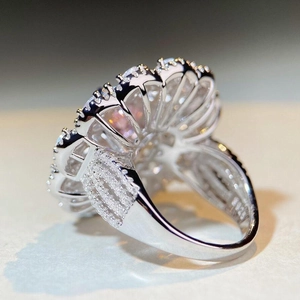 Luxurious S925 sterling silver flower ring with multi-layer brilliant cluster stones