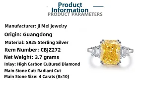 Détail macro du diamant jaune radiant 4ct sur une bague en argent sterling S925