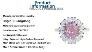Macro shot of 3ct radiant cut pink carbon diamond on S925 sterling silver ring band