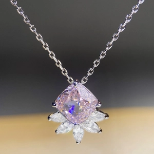 Halskette mit rosa Zirkonia im Radiant-Schliff, S925 Silber, elegantes fächerförmiges Design