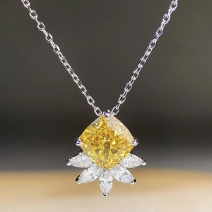 Strahlende gelbe Zirkon-Halskette mit Marquise-Steinen in S925 Silber im Kissen-Schliff