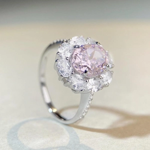 Elegant S925 sterling silver ring featuring a radiant cut pink ice flower cubic zirconia