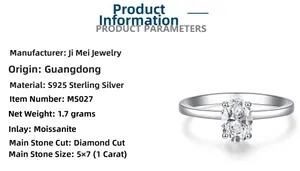 Detail view of 1ct oval cut moissanite ring with S925 sterling silver band dimensions