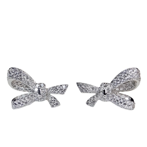 Elegante S925 Sterling Silber Schleife Ohrstecker mit glänzenden Zirkonia Steinen besetzt