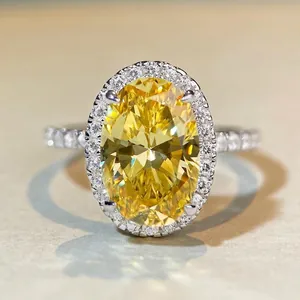 925 Sterling Silver Oval Cut Yellow Pink White Zirconia Halo Ring For Women Luxurious Elegant Wedding Party Bridal Fine Jewelry Finger Ring