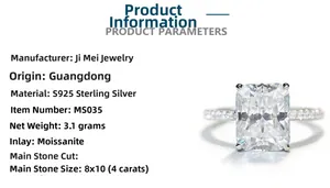Detailed view of 4 carat 8x10mm radiant cut moissanite on S925 sterling silver band