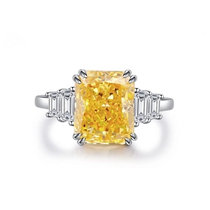 Classic S925 sterling silver ring featuring a 4-carat yellow ice-cut gemstone centerpiece