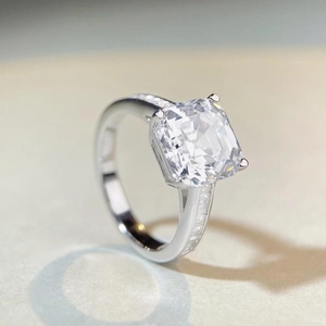 Luxurious S925 silver ring with large cushion cut high carbon diamond and side stones