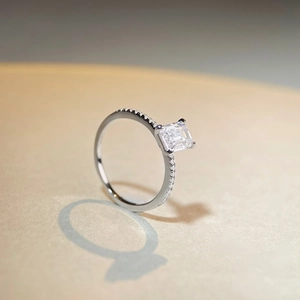 1ct emerald cut moissanite ring in S925 sterling silver with sparkling side stones