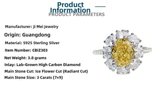 Detailed view of the S925 sterling silver ring with 3ct yellow radiant cut diamond