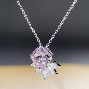 Halskette mit rosa Diamanten und Zirkonia-Anhängern aus S925 Sterlingsilber
