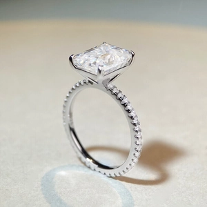 Classic S925 silver emerald cut moissanite ring with micro-pave side stones