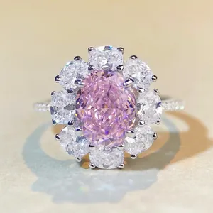 925 Sterling Silver Sakura Pink Yellow Blue Radiant Cut Zirconia Flower Ring For Women Luxurious Wedding Party Jewelry Ring