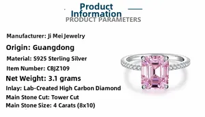 Macro detail of S925 silver ring featuring an 8x10mm emerald-cut pink gemstone