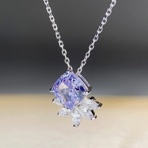 S925 silver necklace with ice cut lavender gemstone pendant and floral zircon details