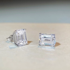Elegant S925 sterling silver emerald cut cubic zirconia stud earrings with 4-prong setting