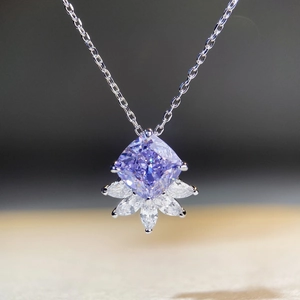 S925 silver necklace featuring a cushion-cut purple gemstone and marquise accents