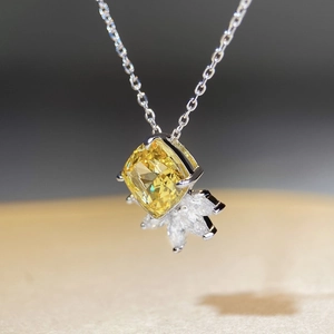 Elegant S925 silver necklace featuring a cushion-cut yellow diamond floral pendant