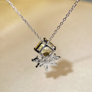 S925 sterling silver necklace with yellow diamond square pendant and snowflake charm