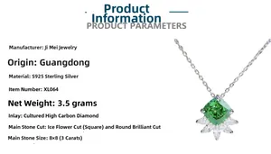 Nahaufnahme der S925 Silberkette mit 3ct grünem Zirkonia-Anhänger im Radiant-Schliff