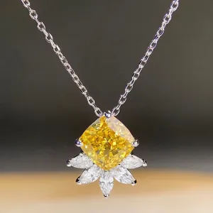 Luxury S925 Sterling Silver Cushion Cut Pendant Necklace For Women Elegant Inlaid Colorful Rhinestone Clavicle Chain Jewelry
