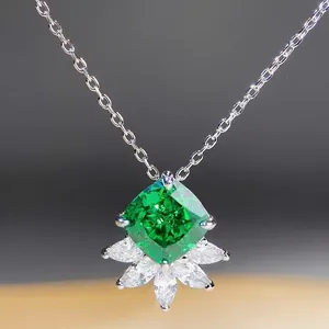 925 Sterlingsilber Zirkonia Anhänger Halskette Für Damen Geometrische Quadratische Blume Cluster Statement Halsschmuck