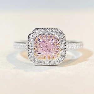 Elegant S925 sterling silver ring featuring a double halo cushion cut yellow diamond
