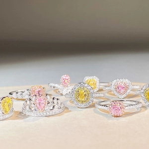 Elegant S925 silver rings with pear and heart shaped pink and yellow gemstones