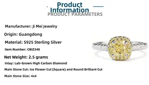 Dettaglio anello in argento S925 con zircone giallo 4x4mm taglio radiant, peso 2,5g