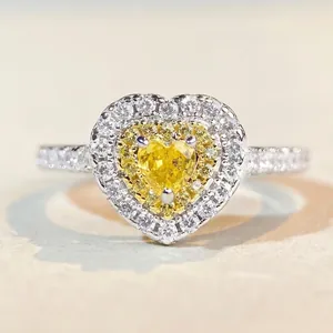 Bague en Argent Sterling S925 Forme de Cœur Zirconia Luxueux Halo Incrusté Bague de Fiançailles Bijoux Pour Femme Rose Jaune