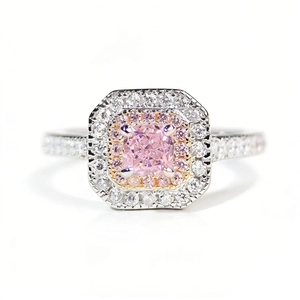 Luxurious S925 sterling silver ring with cushion cut pink diamond in double halo setting