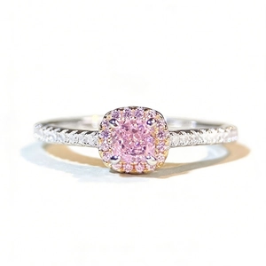 Elegant S925 sterling silver ring with cushion cut pink gemstone in halo setting