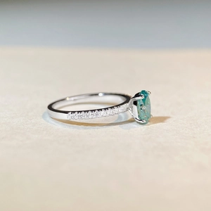 925 silver ring with 1ct oval Paraiba tourmaline moissanite and micro-paved diamonds