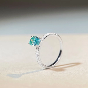 925 silver ring with 1ct Paraiba mint green moissanite in classic four-claw setting