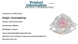 Detail of S925 sterling silver flower ring featuring pink diamond and radiant ice cut