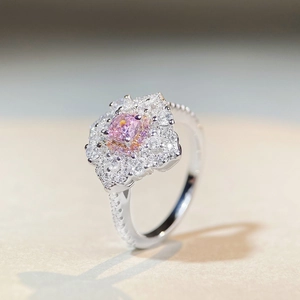 Luxurious S925 sterling silver ring with pink ice flower cut stone and pave diamonds
