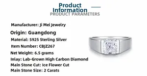 Macro view of S925 sterling silver men's ring with 2-carat ice flower cut cubic zirconia