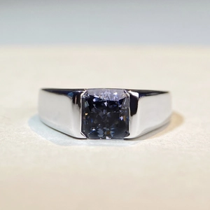 Minimalist S925 silver ring with a square-cut grey ice flower diamond in a tension setting