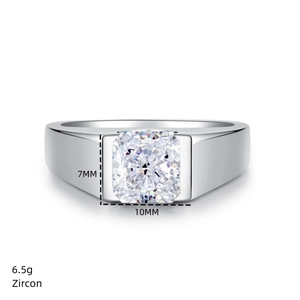 Detailed specs of men's 925 silver ring with 3ct cushion cut zircon and 6.5g weight
